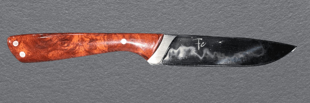 Custom kitchen blade with burl wood handle